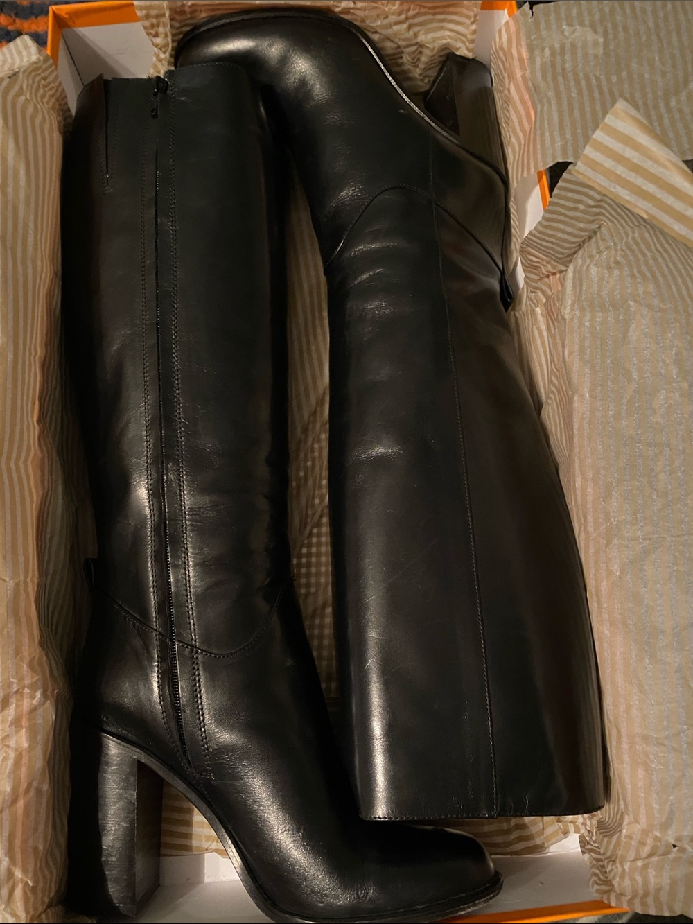 kate spade Black Leather Knee-High Block Heel Boots